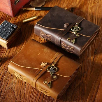 Ретро Кожаный Дневник Joural Magic Diary Ручной Работы, Блокнот С Ключом, Книга для Путешествий, Чистая Бумага, 300 Страниц, Подарки Для Пары