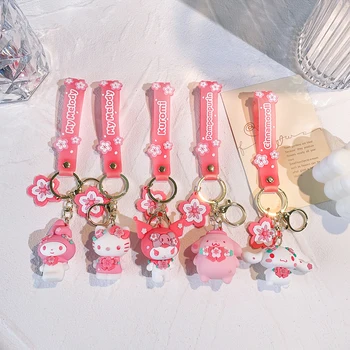 Фигурка Kawaii Sanrio Hello Kitty Melody Kuromi Cinnamoroll Pom Pom Purin Игрушки Подвески Куклы Автомобильный Брелок Для ключей Детские Подарки