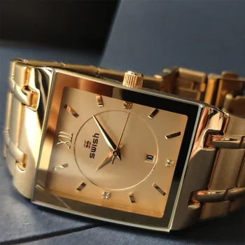 Лучшие Часы Relogio Feminino Luxo с золотым браслетом, Женские модные квадратные кварцевые часы, Женские часы с бриллиантами, лучший бренд класса Люкс