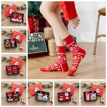 4 пары рождественских носков с милыми мультяшными животными, рождественский подарок, женские носки, забавный рождественский лось, кошка, медведь, детские рождественские подарочные носки