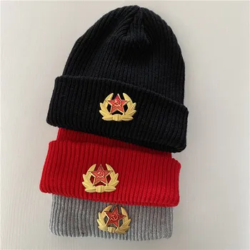 Зимние хлопковые классические вязаные шапки-бини для женщин, однотонная короткая теплая шапка Унисекс, Модная уличная повседневная спортивная кепка
