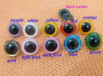 100 шт./лот---красный/синий/зеленый/желтый/розовый/фиолетовый---- 13 мм пластиковые игрушечные глазки круглой формы + шайба черного цвета