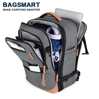 Рюкзак для путешествий BAGSMART, Мужской Деловой Рюкзак, Школьный, Расширяемая USB-сумка для ноутбука Большой емкости 17,3, Водонепроницаемый Рюкзак для салона
