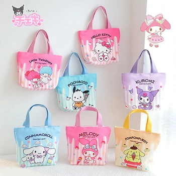 Kawaii Sanrio Hello Kittys Y2K Холщовая сумка My Melody Аниме Милая Коробка для Бенто На Открытом Воздухе Сумка для Хранения Детских игрушек для Девочек