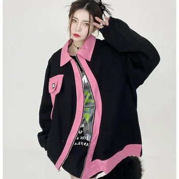Deeptown HarajukuКуртка-бомбер Женская Y2k Уличная одежда хип-хоп Оверсайз Корейская мода Повседневные бейсбольные куртки Винтажная эстетика