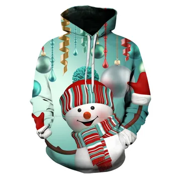 2021 Рождественская Толстовка с капюшоном, Мужская и Женская Мода, Толстовка с 3D Принтом, Пуловер с Санта-Снеговиком, Осенний костюм в стиле хип-хоп
