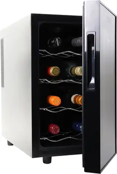 Охладитель вина для бутылок, Черный, Термоэлектрический Холодильник для вина, 0,8 кубических фута (23 л), Отдельно стоящий винный погреб, Красное, белое и игристое вино