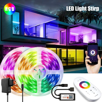 Светодиодные ленты 5050 RGB, гибкий диод для украшения спальни, шнур для лампы с телефоном, контроллер приложения Wifi Bluetooth, Светодиодная лента