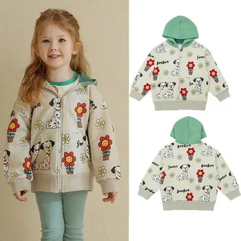 Детская одежда, осенняя куртка на молнии для девочек с капюшоном и мультяшным принтом, Детский свитер 2023, детская куртка