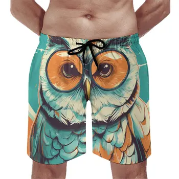Пляжные шорты с изображением совы, Графическая иллюстрация, Солнечные солнцезащитные очки, Спортивные Пляжные Короткие брюки, Быстросохнущие Повседневные плавки с рисунком Плюс размер