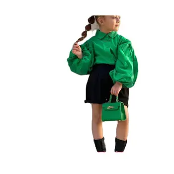 Модная рубашка для девочек с длинными рукавами-баллонами, Шорты с пышными рукавами, Костюм, Комплект детской одежды для отдыха от 1 до 7 лет