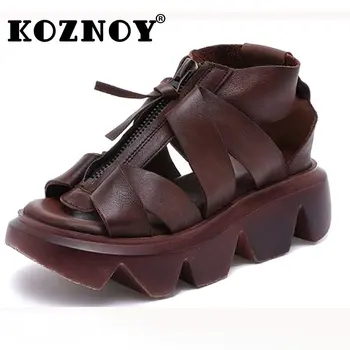 Koznoy/Женская летняя обувь из натуральной коровьей кожи 5 см, Туфли-лодочки на танкетке, Шлепанцы, Женские босоножки 2023, Дизайнерские женские удобные
