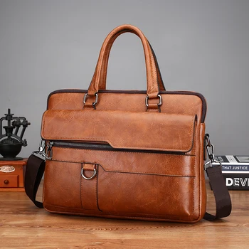 Портфель, мужская деловая сумка из веганской кожи, 14-дюймовые сумки для ноутбуков, Многофункциональная сумка на плечо, Рабочая Офисная мужская сумка на плечо