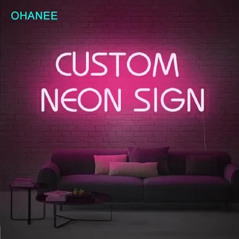 Название дизайна OHANEE, Логотип на заказ, светодиодная неоновая вывеска для комнаты, Свадебная вечеринка, День рождения, Название спальни, индивидуальное украшение