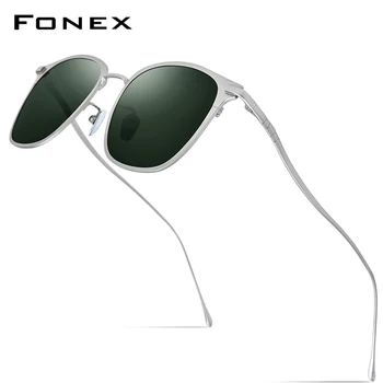 Солнцезащитные очки FONEX из Чистого Титана, Мужские Новые Модные Ретро Винтажные Квадратные Солнцезащитные Очки Высокого Качества с Поляризацией UV400 для Женщин 8522