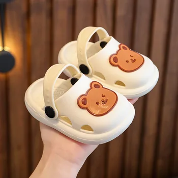 Детская летняя обувь 2023, Детские сандалии с милым медведем, Пляжная Ванная комната, противоскользящие тапочки для маленьких мальчиков и девочек, сандалии для новорожденных