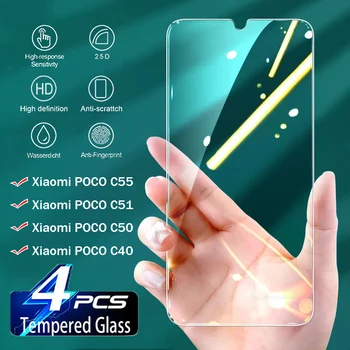 4 Шт. Защитная пленка из закаленного Стекла для Xiaomi Poco C55 C51 C50 C40 HD, Устойчивая к царапинам, Ультра-Прозрачная Стеклянная пленка