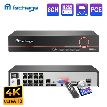 Techage H.265 8-канальный POE видеорегистратор 4K 8MP 5MP 4MP 1080P Power over Ethernet IP видеорегистратор с двусторонним аудио по протоколу Onvif с распознаванием лица/человека P2P