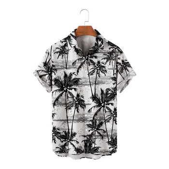 Мужские Гавайские рубашки, Кокосовые пальмы, Повседневные рубашки для отпуска с коротким рукавом, Крутые Летние топы, Винтажные Дышащие