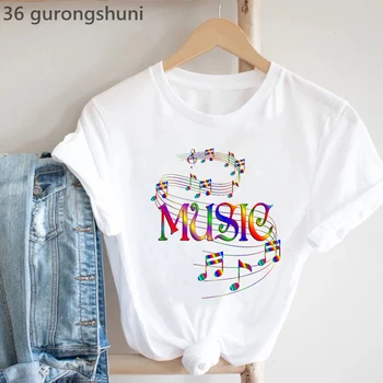 Летняя Модная футболка I Love Music с графическим принтом, Женская крутая Белая футболка, Женская футболка Для Меломанов, Оптовая продажа