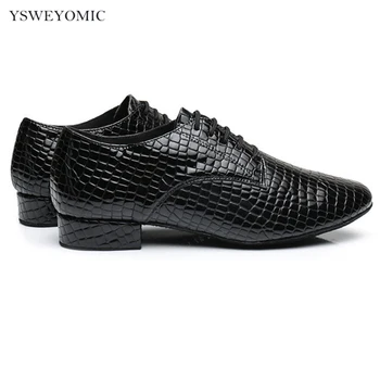 Современная танцевальная обувь из искусственной кожи с крокодиловой текстурой, черная мягкая подошва, Обувь для соревнований по бальным танцам 2,5/4,5 см для мужчин