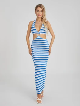 Женское Элегантное платье Макси без рукавов с вырезом на бретельках и открытой спиной для летнего отдыха, пляжной вечеринки