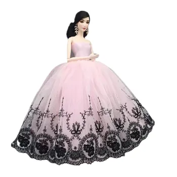 Элегантные Розовые, черные, с цветочным рисунком, многослойные кружевные наряды для кукол BJD 1/6, одежда для Барби, свадебное платье принцессы, Аксессуары для платья, игрушки