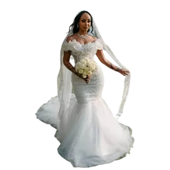 Свадебные платья Русалки с открытыми плечами, Садовые Винтажные свадебные платья, Кружевная аппликация, расшитое бисером Vestido De Novia