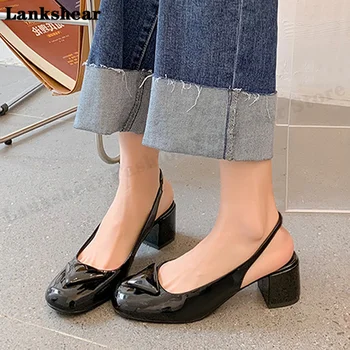 Босоножки Baotou, туфли Mary Jane на высоком каблуке с квадратным носком, женские босоножки на толстом каблуке, новинка 2023 года, черные босоножки из лакированной кожи