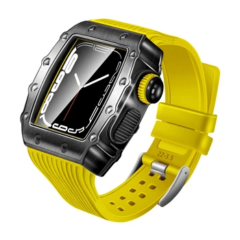 Резиновый ремешок Для Apple Watch 7 Band 45 мм Металлический Защитный чехол из Нержавеющей Стали Matel Case + Ремешок Для iWatch7 6 5 4 3 SE 44 мм 41 мм 40 мм