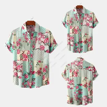Летняя Гавайская Рубашка с Цветочным Рисунком 2023, Мужская Camisa Masculina, Повседневные Пляжные Рубашки с коротким Рукавом, Мужская Праздничная Одежда Для Вечеринок