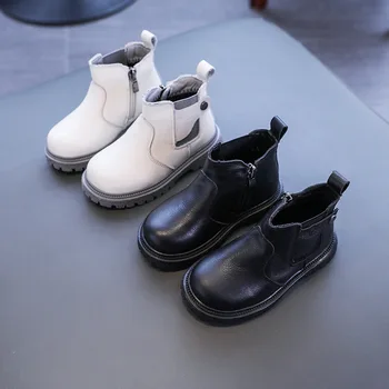 Весенне-осенние однотонные Непромокаемые ботинки, Короткие ботинки для мальчиков, Модная детская обувь, Короткие ботинки из Английской кожи, ботинки для маленьких девочек