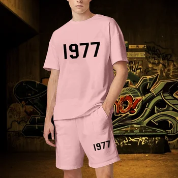 Лимитированный роскошный Брендовый спортивный костюм 1977 года, Мужская хлопковая футболка, Комплект женских Шорт, Трендовая Графическая Уличная одежда, Летняя одежда Унисекс