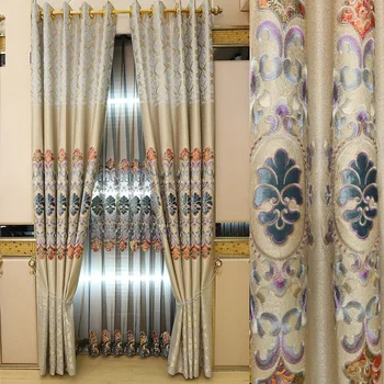 Золотистая занавеска в европейском стиле в стиле Пико-тканая занавеска с разрезом для спальни и затемненные шторы для гостиной