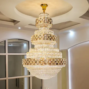 Новый дизайн Современная Роскошная люстра для гостиной Простая светодиодная Большая Золотая Подвесная Хрустальная Длинная люстра Освещение