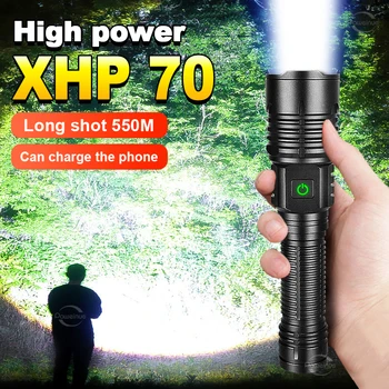 Супер яркий светодиодный фонарик XHP70, самый мощный USB-перезаряжаемый фонарь Type-c, уличный рабочий фонарь, портативная лампа-прожектор