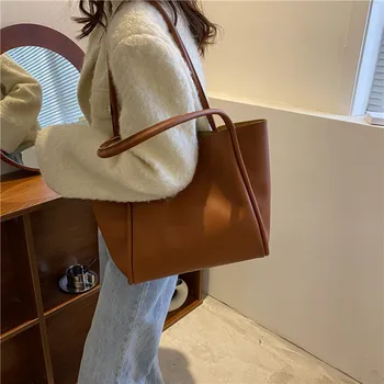 Корейская версия однотонной сумки для матери, новая женская сумка, простая портативная сумка-тоут, модная сумка через плечо большой емкости