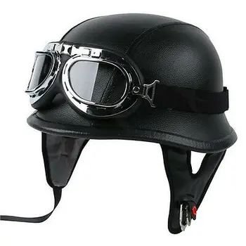 В горошек, немецкий черный кожаный мотоциклетный шлем на половину лица, Очки байкерского пилота M, L, XL