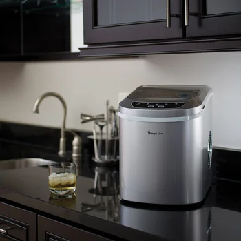 2023 Новый портативный льдогенератор Magic Chef емкостью 27 фунтов, серебристый