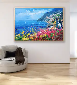 Красочная цветочная абстракция в стиле Прибрежного импрессионизма, красно-синяя картина маслом, ручная роспись, Настенная художественная картина, Украшение для дома в гостиной
