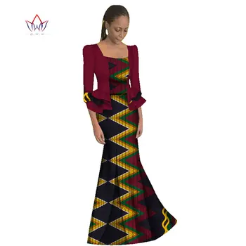 Bintarealwax African Maix Size Традиционное Платье Повседневные Длинные Платья Платье Дашики Африканский Принт Восковая Одежда с Длинным рукавом WY1191