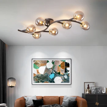 Современная люстра с стеклянным шаром E27, потолочный светильник на ветке дерева для спальни, гостиной, внутреннего оформления отеля, светодиодная люстра на чердаке