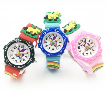 Милые Детские Часы с 3D Лошадкой, Аналоговые Кварцевые Часы Для мальчиков, Модные Наручные часы Для Девочек, Водонепроницаемая Желейная Силиконовая Лента, Детские Часы