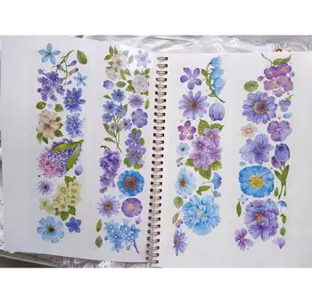 Прекрасная Сине-фиолетовая Цветочная прозрачная ПЭТ-лента для изготовления открыток, наклейка для скрапбукинга 