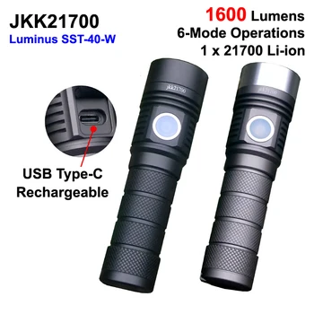 Новейший JKK21700 Luminus SST-40 Белый 6500 K 1600 Люмен, 6-режимный перезаряжаемый светодиодный фонарик Type-C (1X21700)