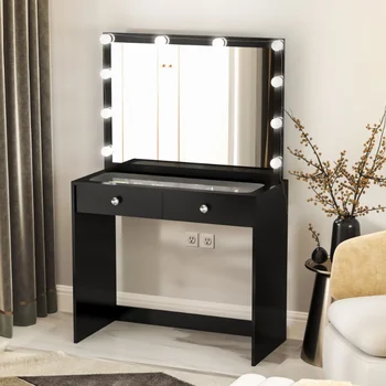 Boahaus Suri Современный туалетный столик, черная отделка, Лампочки, для спальни комоды мебель для спальни