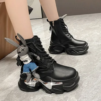 Классические черные мотоциклетные ботинки Martin на толстой подошве в стиле панк, женская дизайнерская обувь на толстом каблуке со шнуровкой и пряжкой для ремня