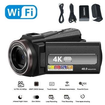 2023 Цифровая WIFI Видеокамера 4K Full HD 48MP DV Видеокамера Цифровая Видеокамера С Поворотом экрана 16-КРАТНЫЙ ночной зум Tiktok