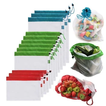 3+6+3 = 12 шт. Многоразовая сумка для покупок в продуктовых магазинах Регулируемая нейлоновая авоська Сетка для хранения фруктов и овощей Кухонные сумки для хранения продуктов