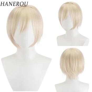 HANEROU Синтетический Короткий парик Прямые Светлые натуральные волосы Термостойкие волосы для повседневной вечеринки Аниме Косплей